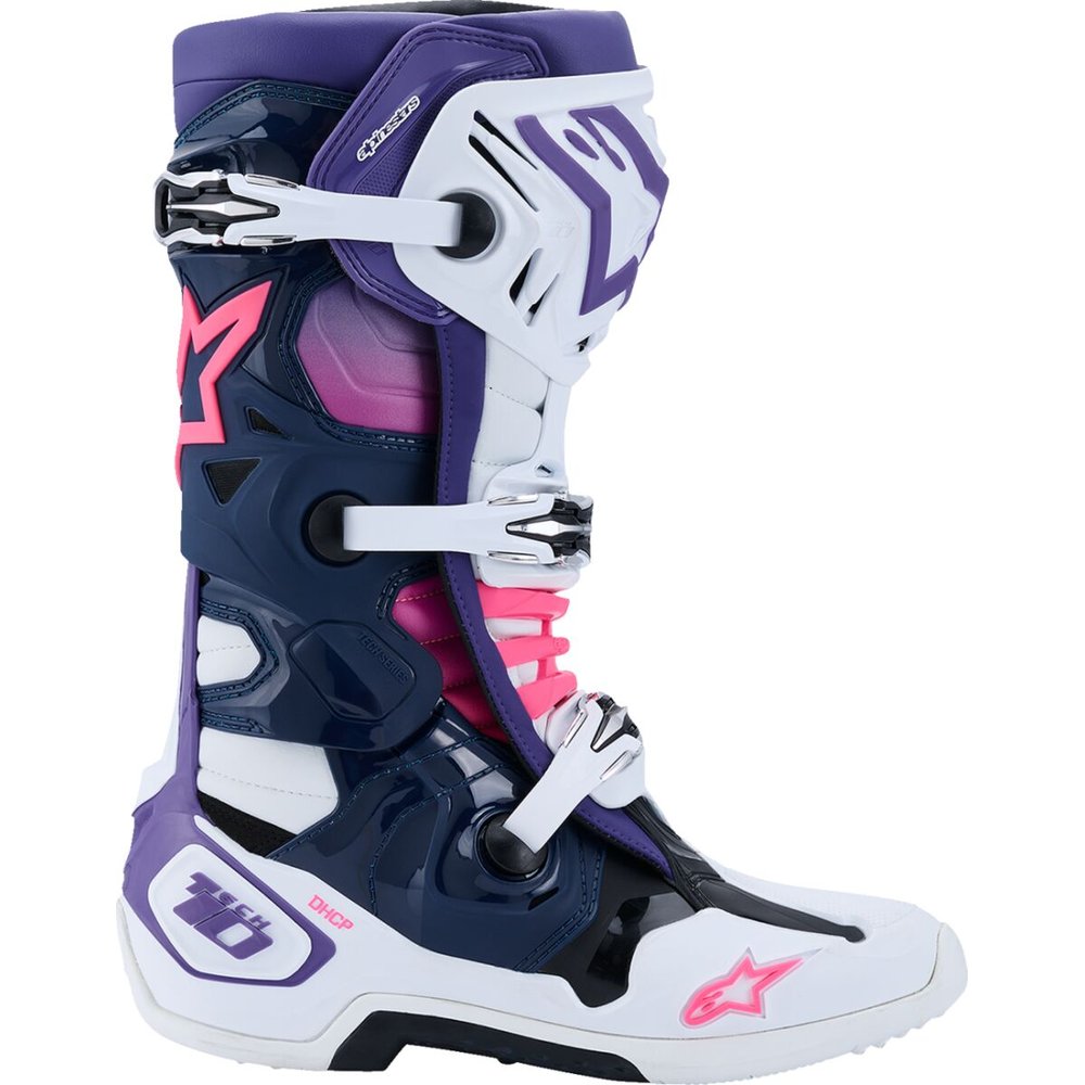 ALPINESTARS Tech 10 Motocross Stiefel weiss/violett/navy blau/neon pink