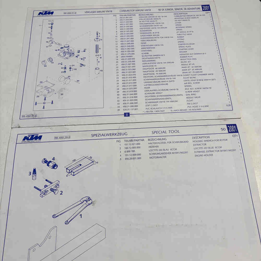 KTM 50 Mini Adventure SX Junior/Senior JR/SR Adventure 2001 320819 ETK Ersatzteilkatalog gebraucht