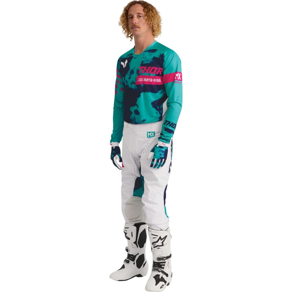 THOR Launchmode Bleach Jersey weiss/Aqua blau THOR Launchmode Bleach Handschuhe weiss/Aqua blau