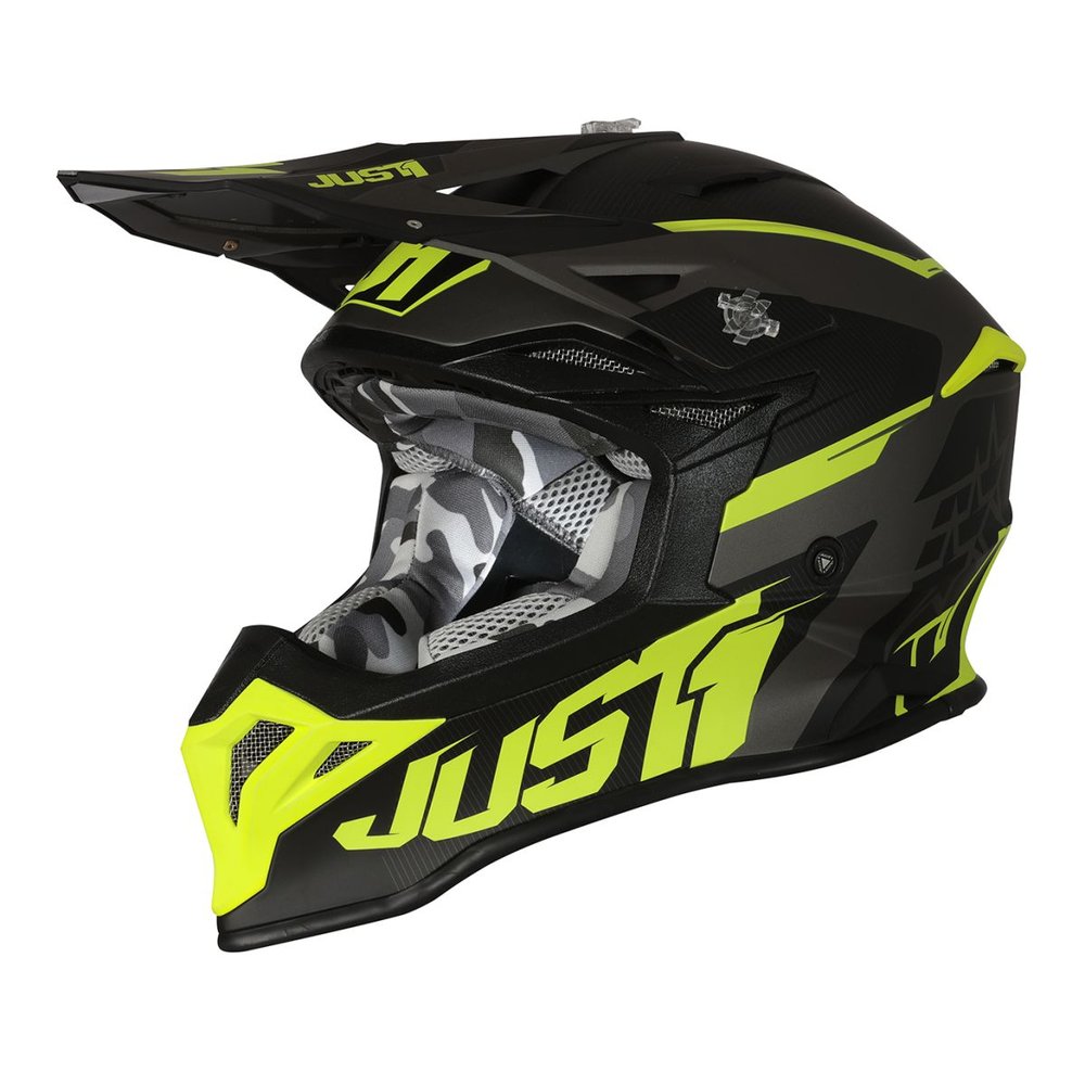 JUST1 J39 Stars Motocross Helm schwarz gelb Titanium matt