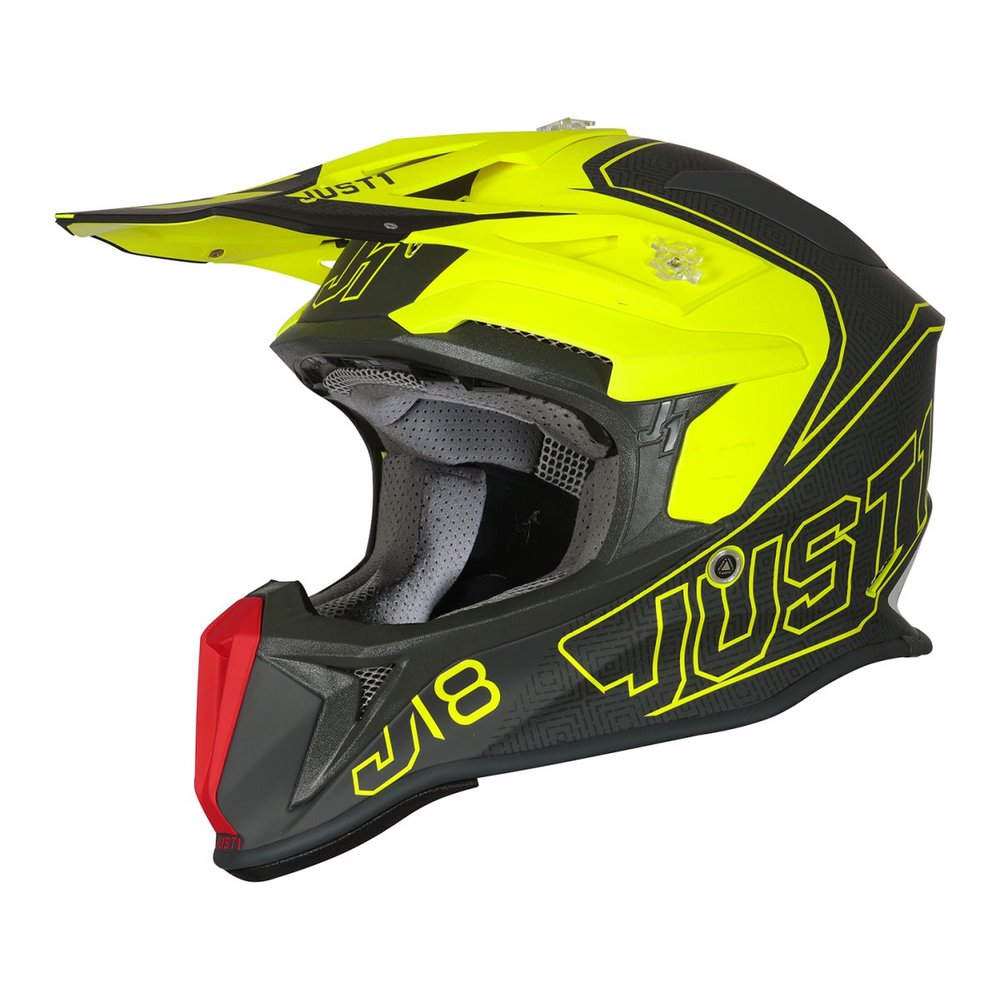 JUST1 J18 Vertigo Motocross Helm rot grau gelb matt