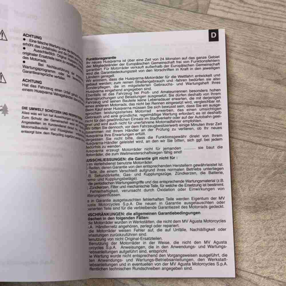 HUSQVARNA CR WR TC TE SMR Kauf-Anmeldung Buch Original OEM 800090573